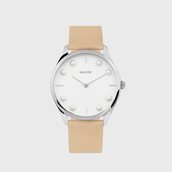 nacre Accessories - Nacre Women’s Tan Leather Watch NWT Minimalist Pearl Dial Italian Strap